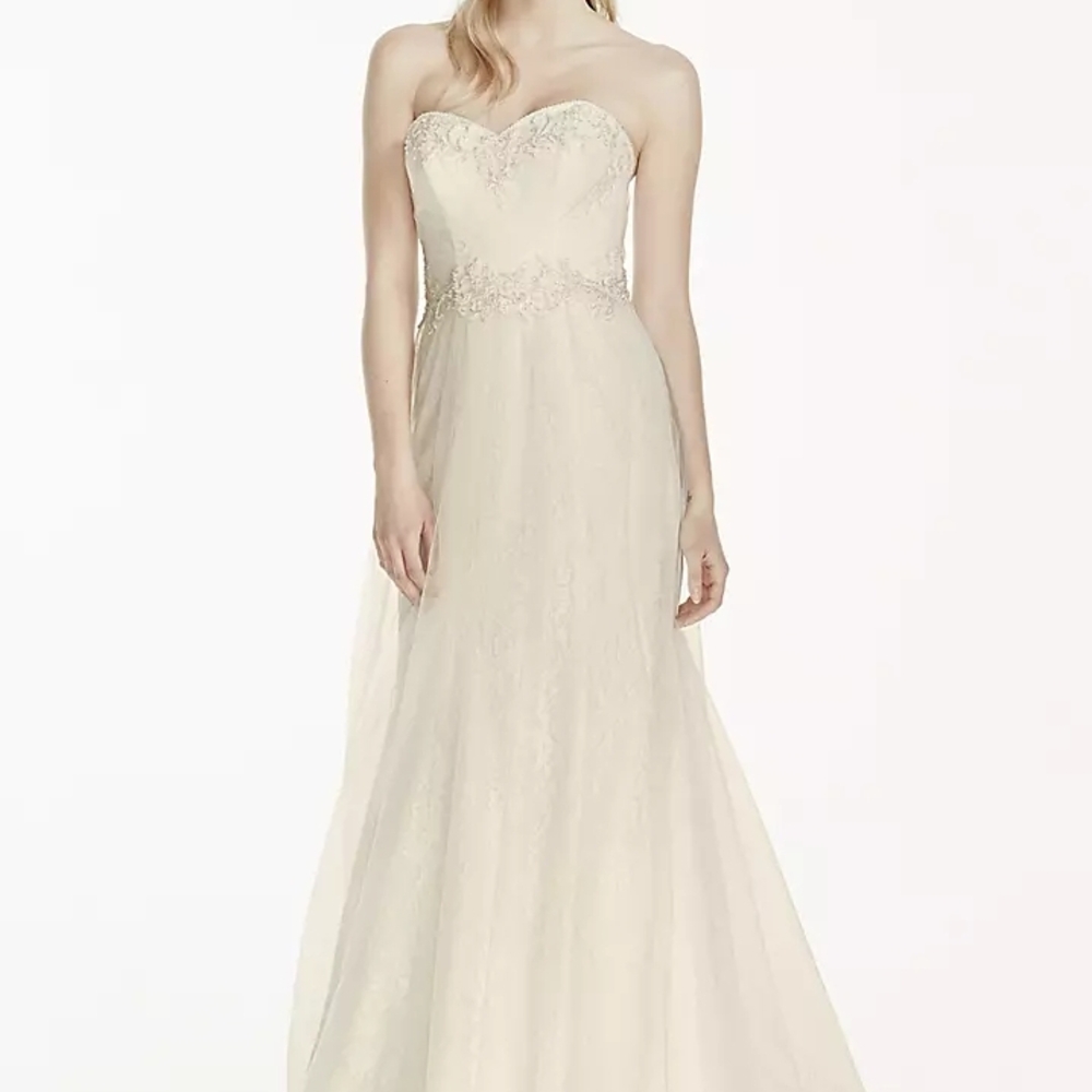 David's Bridal Cream Strapless Gown